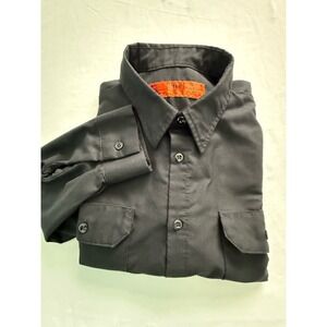 Solid Black Button Up Long Sleeve Men Xxl 2 Front Pockets Pen Slot Comfy Soft